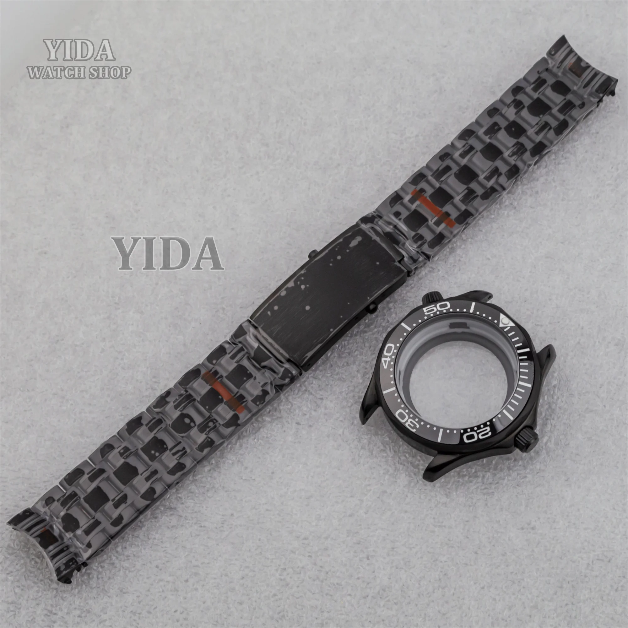 

NH35 Watch case Plating Black Stainless Steel WatchCase Band 41mm Watch Replacements For Seamaster 300 NH35/NH36 Movement Parts