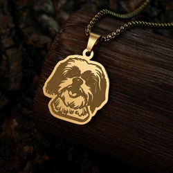 Stainless Steel Gold Plated Hip Hop Punk Thick Chains Shih Tzu Dog Pendant Necklace for Men Women Choker Jewelry Pet Lovers Gift