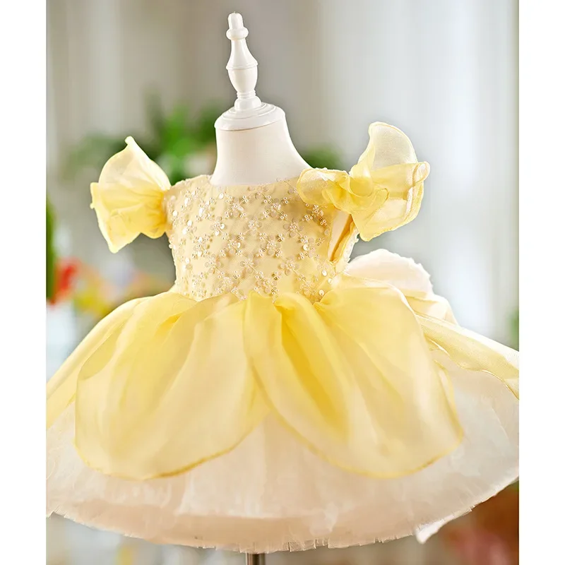 Elegante luxo lantejoulas fofo vestido de princesa vestido da menina de flor para apresentações de dança de casamento celebrações do feriado festa de aniversário