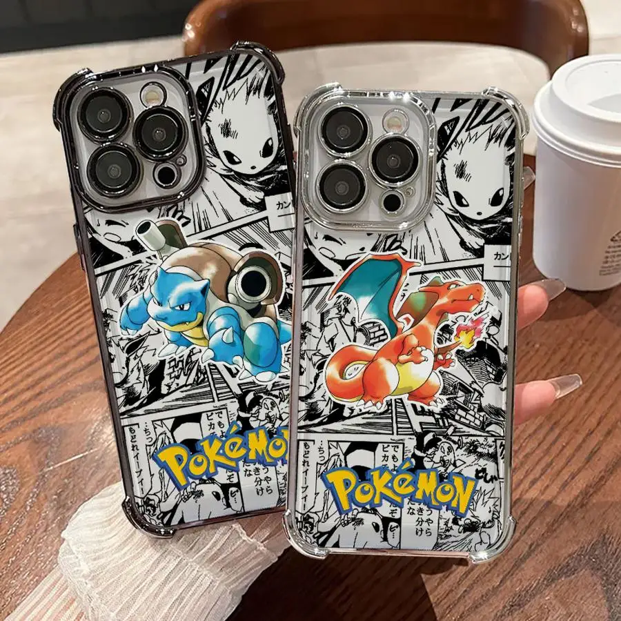Cute Pokemons Charizard Blastoise Plating Phone Case For Samsung A37 A57 A07 A36 A16 A06 A35 A15 A54 A34 A24 A14 A05 A04 4G 5G