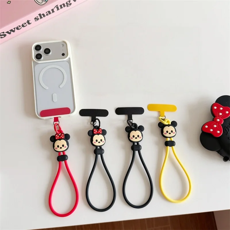 Cute Cartoon Minnie Mickey Phone Wrist Strap Silicone Hand Ring Anti-Lost Lanyard Bag Pendant For iPhone Samsung All Phones