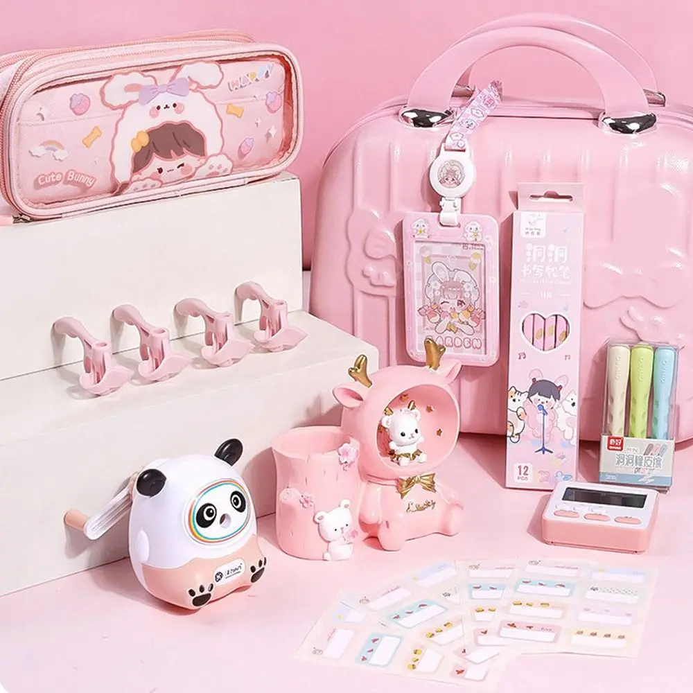 Pink Study Stationery Set Large Capacity Suitcase Creative Pen Bag Notebook Stickers Sharpener Stationery Gift Pack Students
