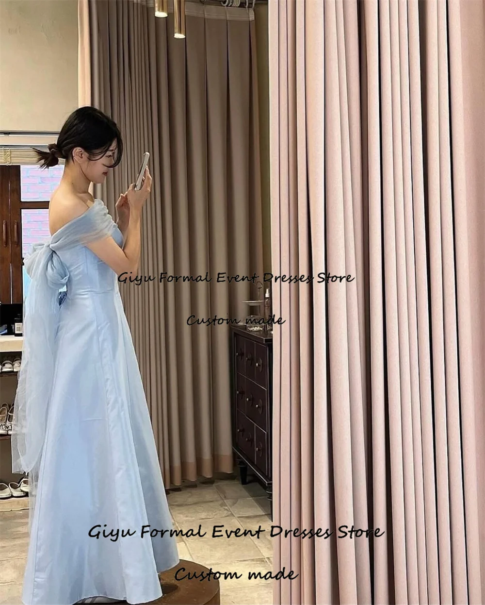 Giyu Simple Draped Korea Wedding Dress Photo Shoot A-line With Tulle Shawl Floor-Length Evening Gown Dress Birthday Party Dress