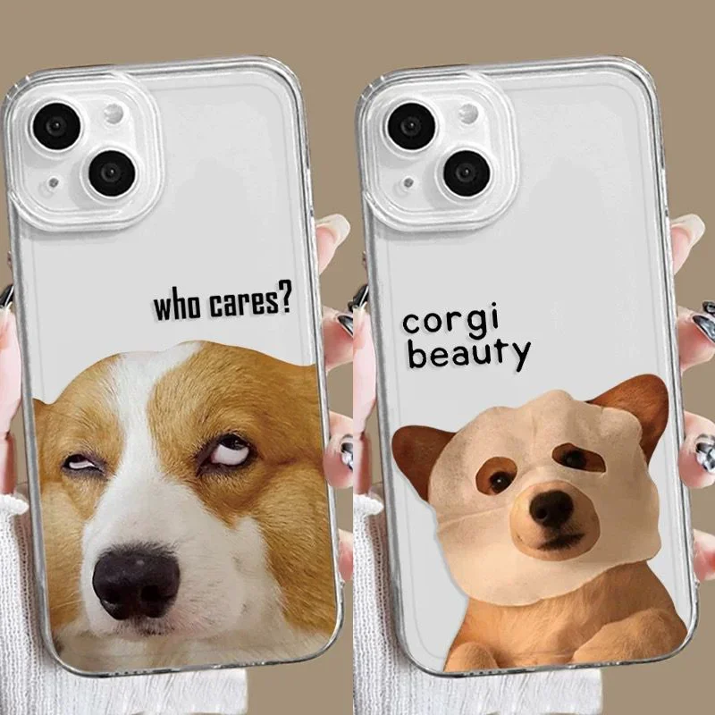 Funny Dog Phone Case For iPhone 15 11 12 14 13 Pro Max Mini XSMax XR SE 7 8 Plus Cute Cartoon Animal Puppy Transparent Covers