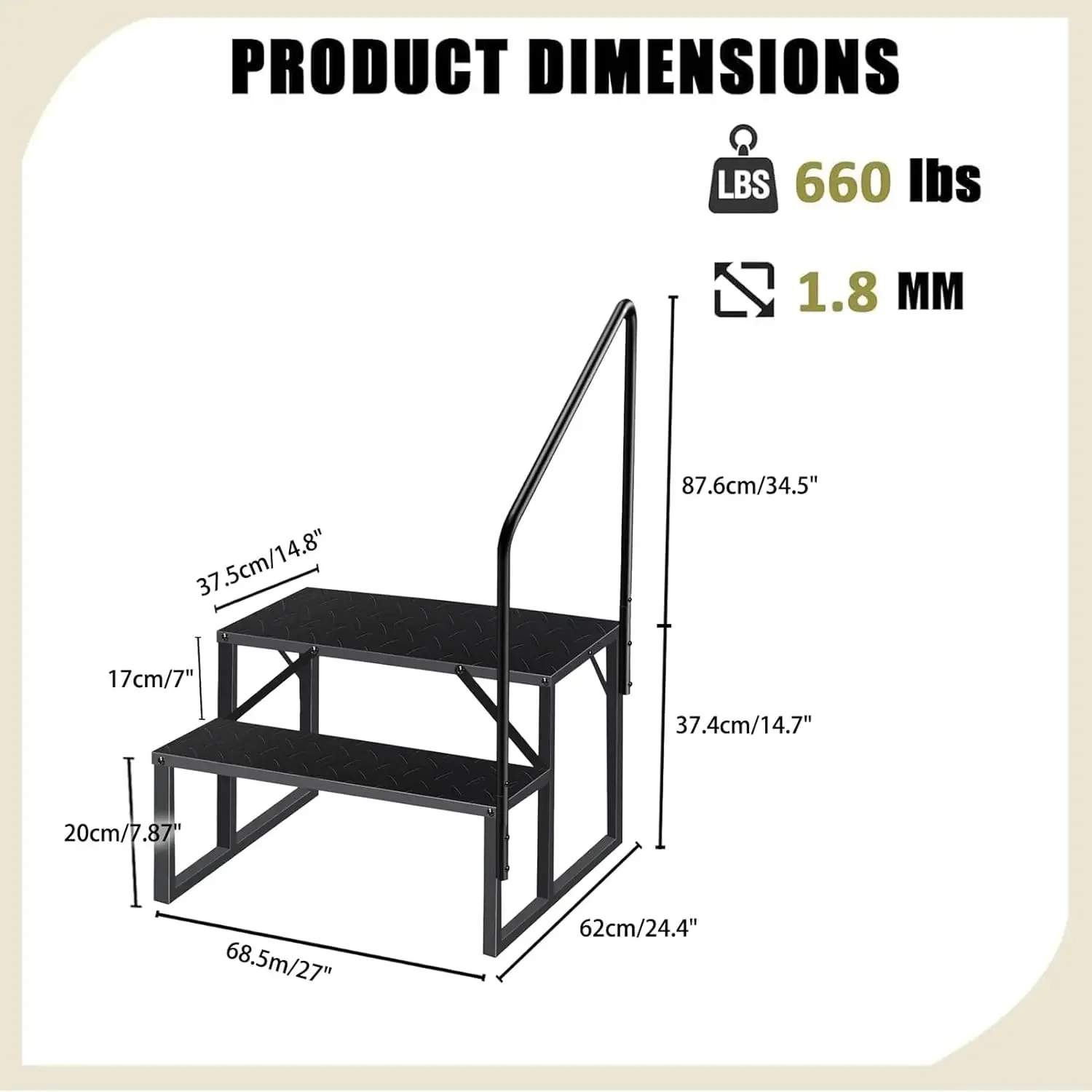 Ladder, Step Stool with Handle, Heavy Duty Pool Ladder Above Ground , Camper Steps Outdoor Steps RV Stairs for Reaching High, Po