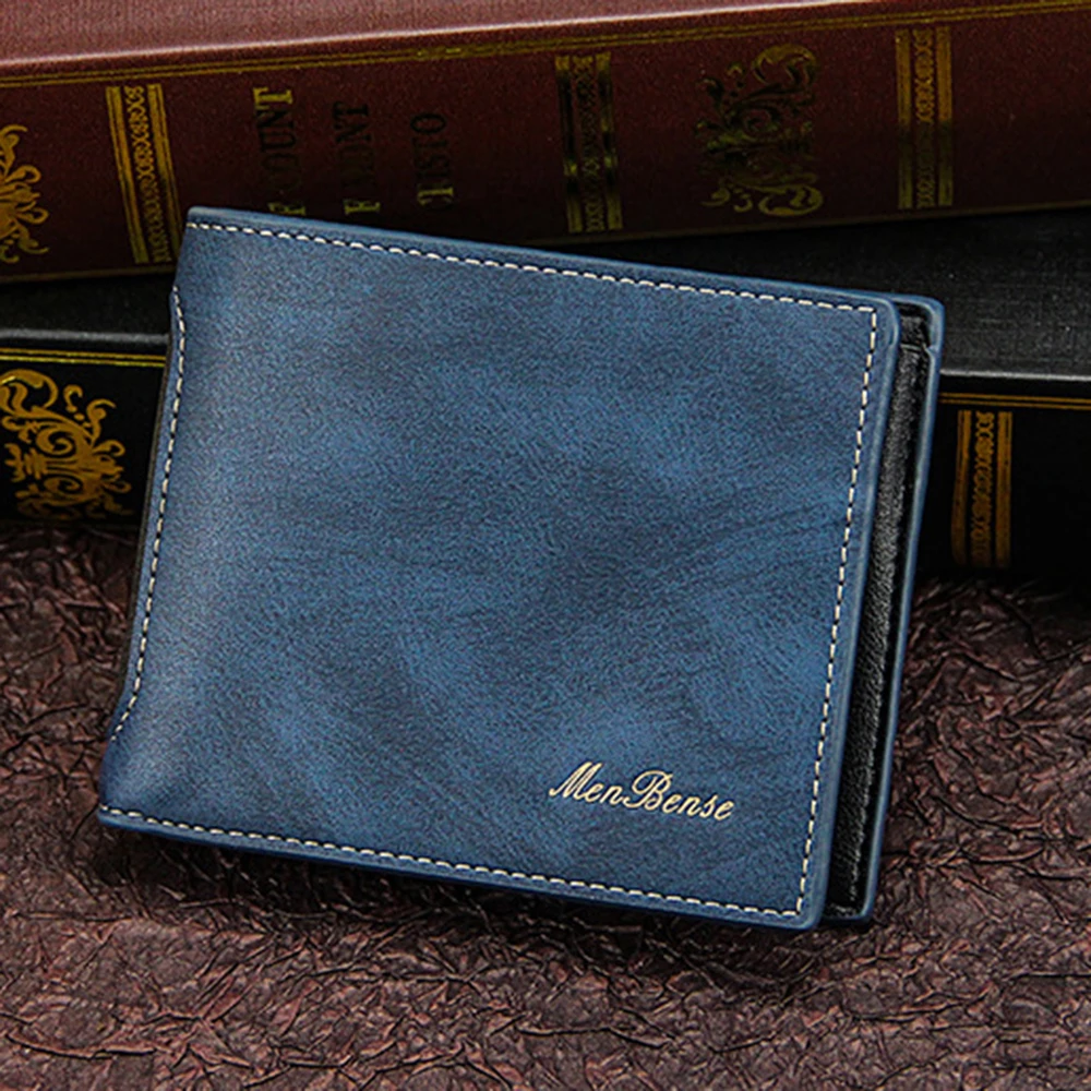 New Men's Wallet Short Cross Section Youth Tri-fold Wallet Stitching Leather Business Multi-card Card Holders Coin Purse Wallet