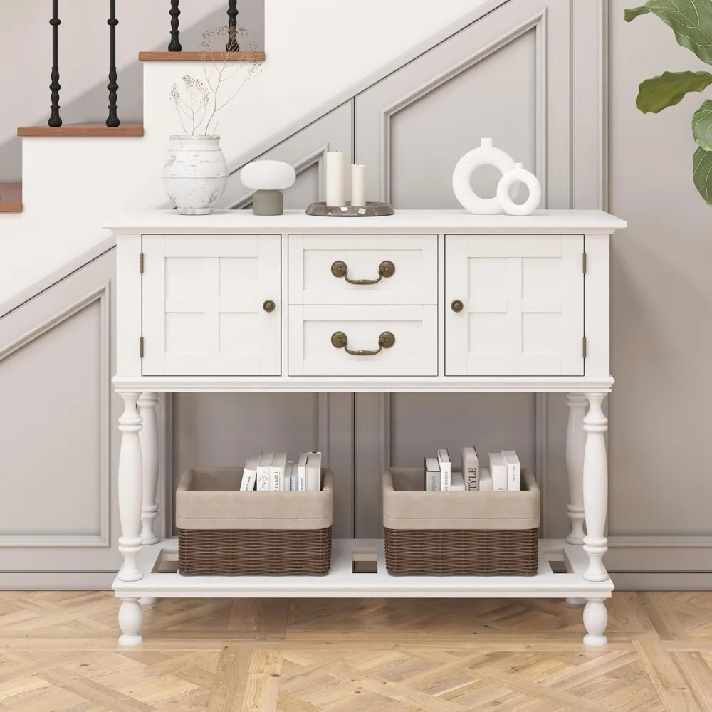 Console Table with Drawers, Vintage Entryway Tables with Storage and Shelf, Hallway Table with Turned Legs, Narrow Behind Couch