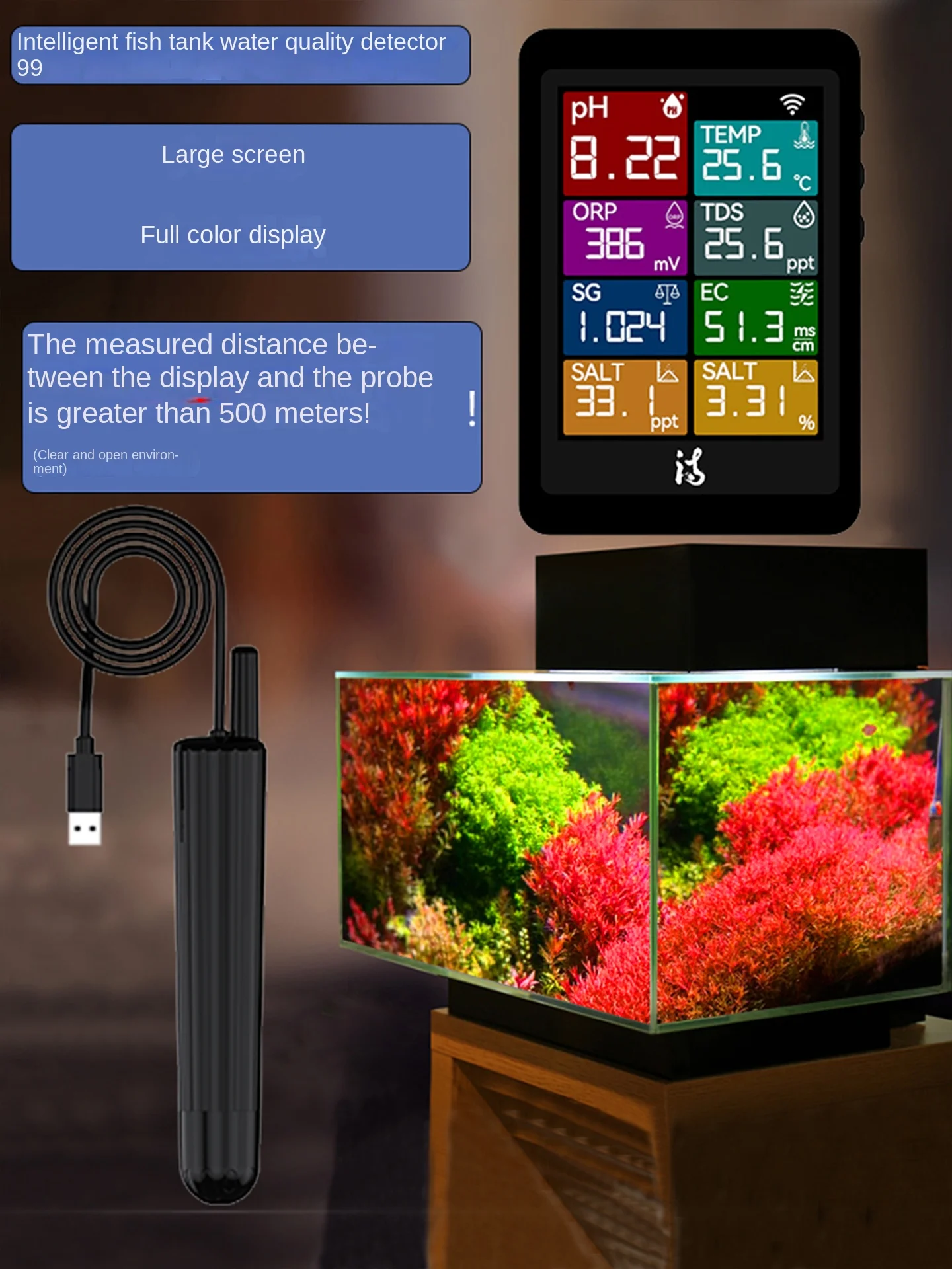 TLF IBowl10 Modern Rectangle Real-Time TDS Temperature pH Detection Multifunctional Fish Tank Water Quality Tter Plastic Livin