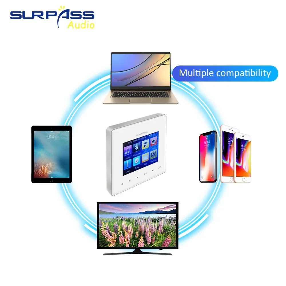 Smart Mini Inwall Touch Key Bluetooth Amplifier Music Controller With 3.5mm Output For Headphone USB,TF,Wireless Remote Control