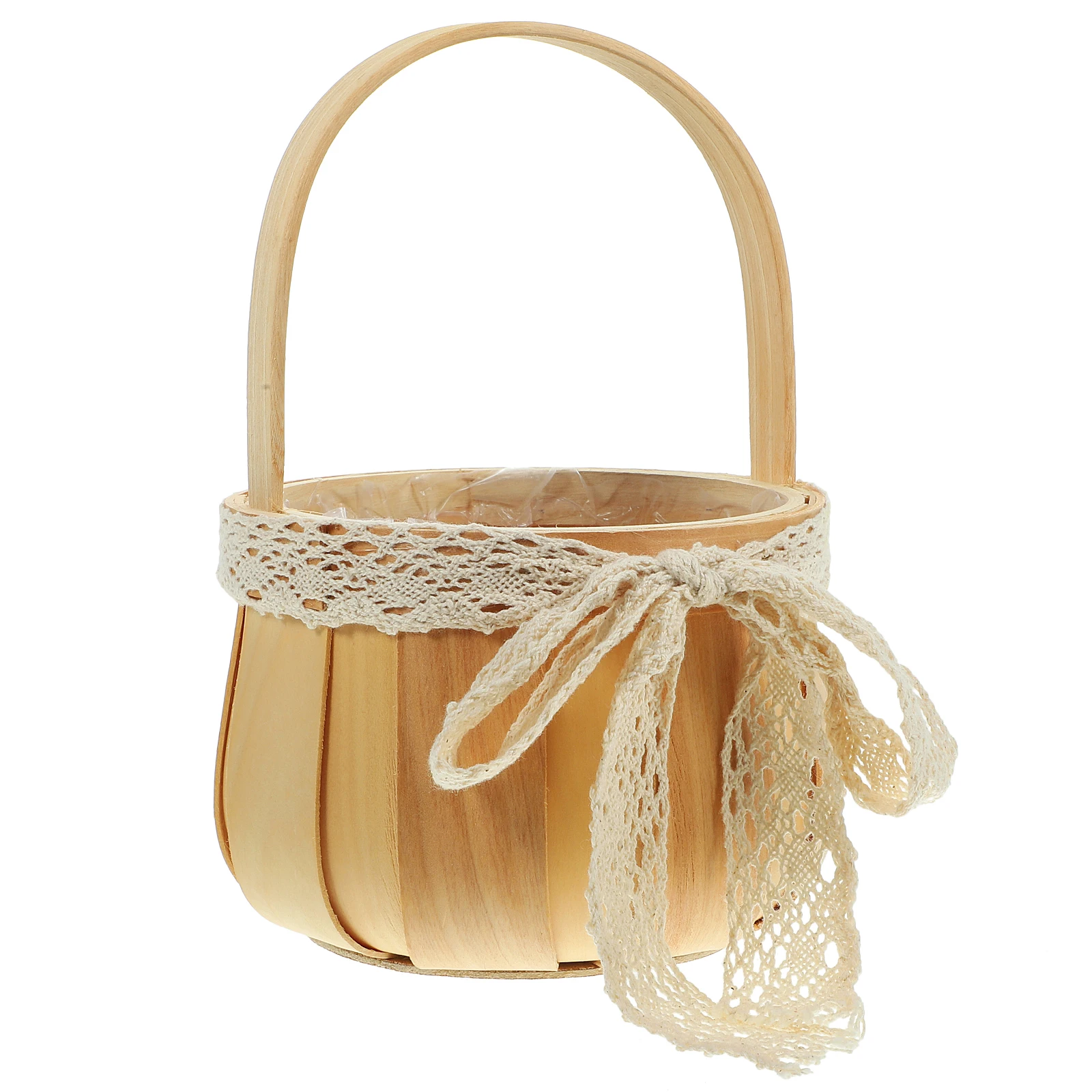 

Retro Flower Baskets Woven Handles Small Storage Lightweight Portable Decorative Wedding Gift Container Wooden Chip Material