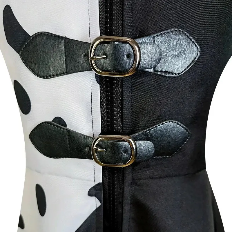 أأ ★ كوس الكبار طفل أنيمي دي فيل تأثيري 101 الدلماسية Cruella فستان أسود أبيض أزياء الهالوين لعام 2025 الجديد