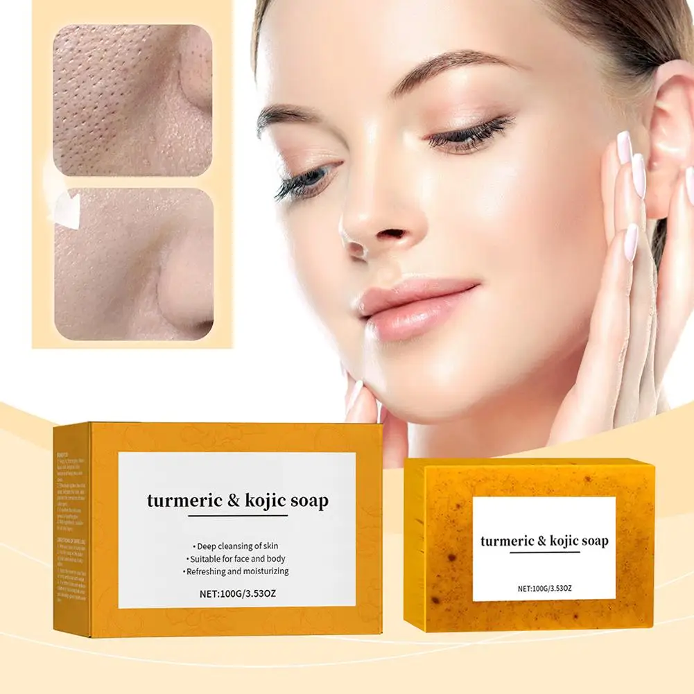 100g Natural Lemon Turmeric Purifying Soap Whitening Product Brighten Cleansing Shrinking Care Soap Skin Pore Body H6R2