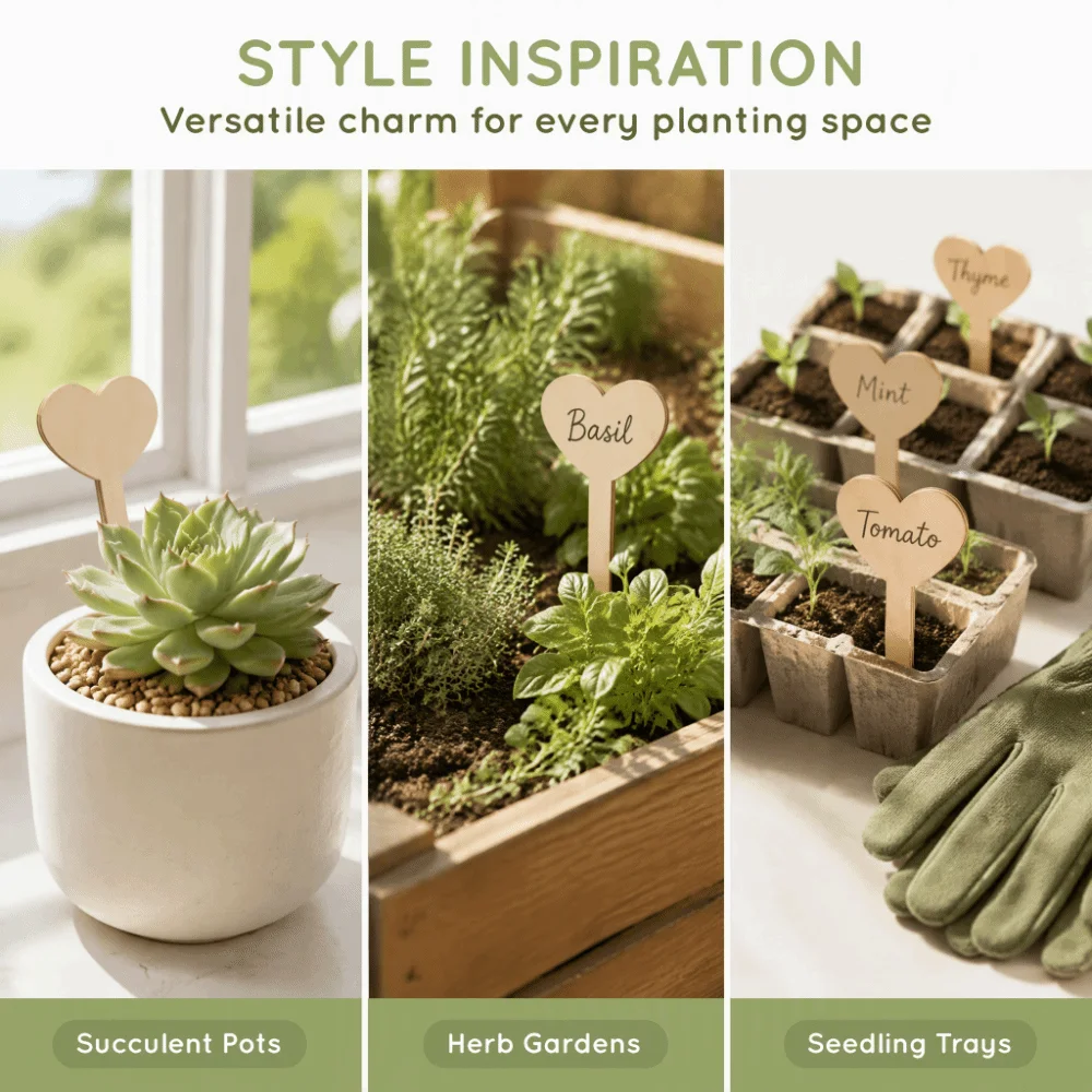 100PCS Heart Wooden Plant Labels 4.72 X 1.77 in 2.5 Mm Thick Plant Identification Tags Write on Lightweight Garden Markers
