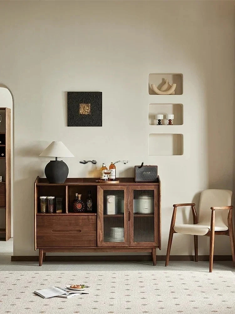 

Боковой шкаф из черного ореха в Северной Америке, простой многофункциональный шкафчик для хранения из цельного дерева в скандинавском стиле