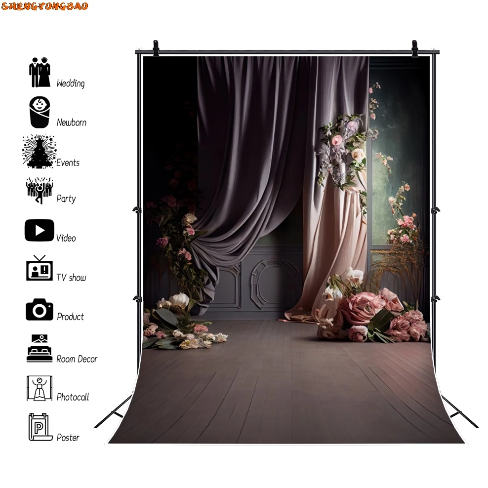 Свадебный фон для фотосъемки в стиле бохо, ретро цветок, оконная занавеска, свадебный душ, портрет, день рождения, вечеринка, фон для фотосессии, декор