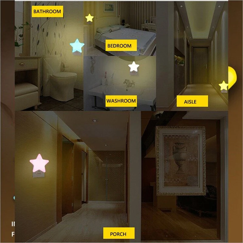 LED Stars Night Lights EU/US Plug Night Lamp Light Sensor Light Home Decor Bedroom Baby Room Living Room Corridor Lighting