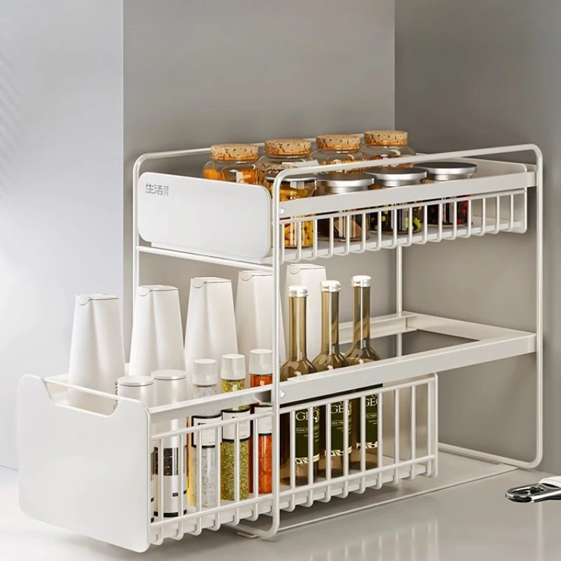 

Pull-Out Kitchen Spice Organizer Multi-Tier Countertop Shelf for Oil Bottles & Condiments Space-Saving Drawer Storage Rack