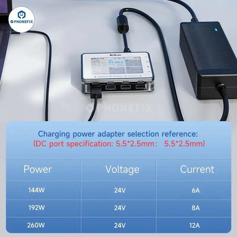 AiXun PF26 Szybka ładowarka 260 W Wielokanałowa 8-portowa stacja ładująca USB z cyfrowym wyświetlaczem do wszystkich telefonów komórkowych i