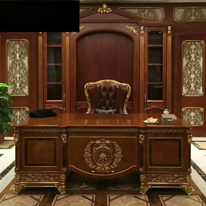 study furniture Large apartment high-end villa solid wood carving flower writing table Taipan table