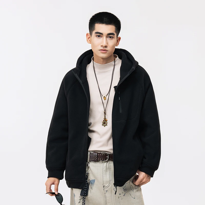 

Men's plus Size Fce Jaet Thiened Lamb Velvet Casual Hooded Loose Fit Autumn Winter Outerwear Polyester Long Sve Coat