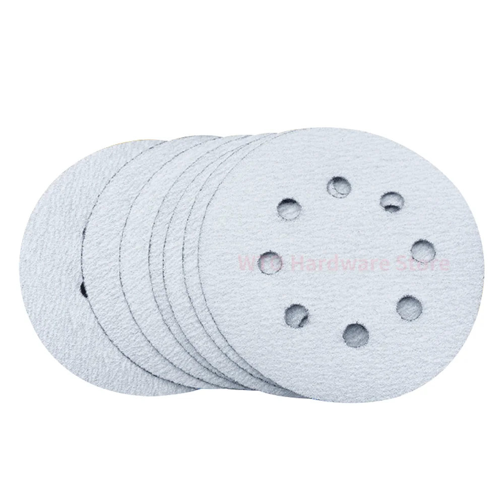 50PCS 5 Inch 8 Hole White Sanding Discs Hook&Loop Self-adhesives Sanding Disc Random Orbit Sandpaper for Grinding,60-1000 Grits