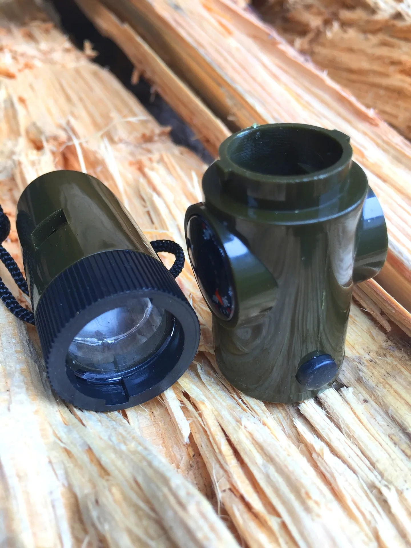 7 In 1 multi-function Whistle Survival Trekking Compass Mirror Torch Magnifier  Led Light Thermometer Storage Compass Tools