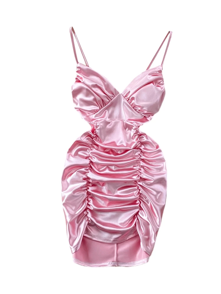 Zomer Pure Desire Sexy V-hals Taille-cinching Slim Fit Acetaat Satijn Wrap rond Band Dr vrouwen ort Rok Hoge Taille