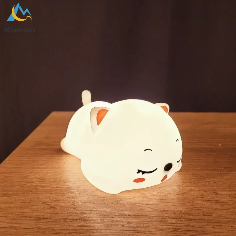 Imagem -02 - Usb Recarregável Silicone Led Night Light Gato Adorável Quarto Cabeceira Lâmpada de Assoalho com Controle Remoto para Crianças Toque Sensor Lamp Presente para o Bebê