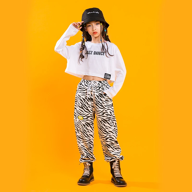 Kids Hip Hop Show Clothing Outfits Crop Tops Shirt Zebra Stage wear Tactical Cargo Pants for Singers Girls Dance Costume Clothes