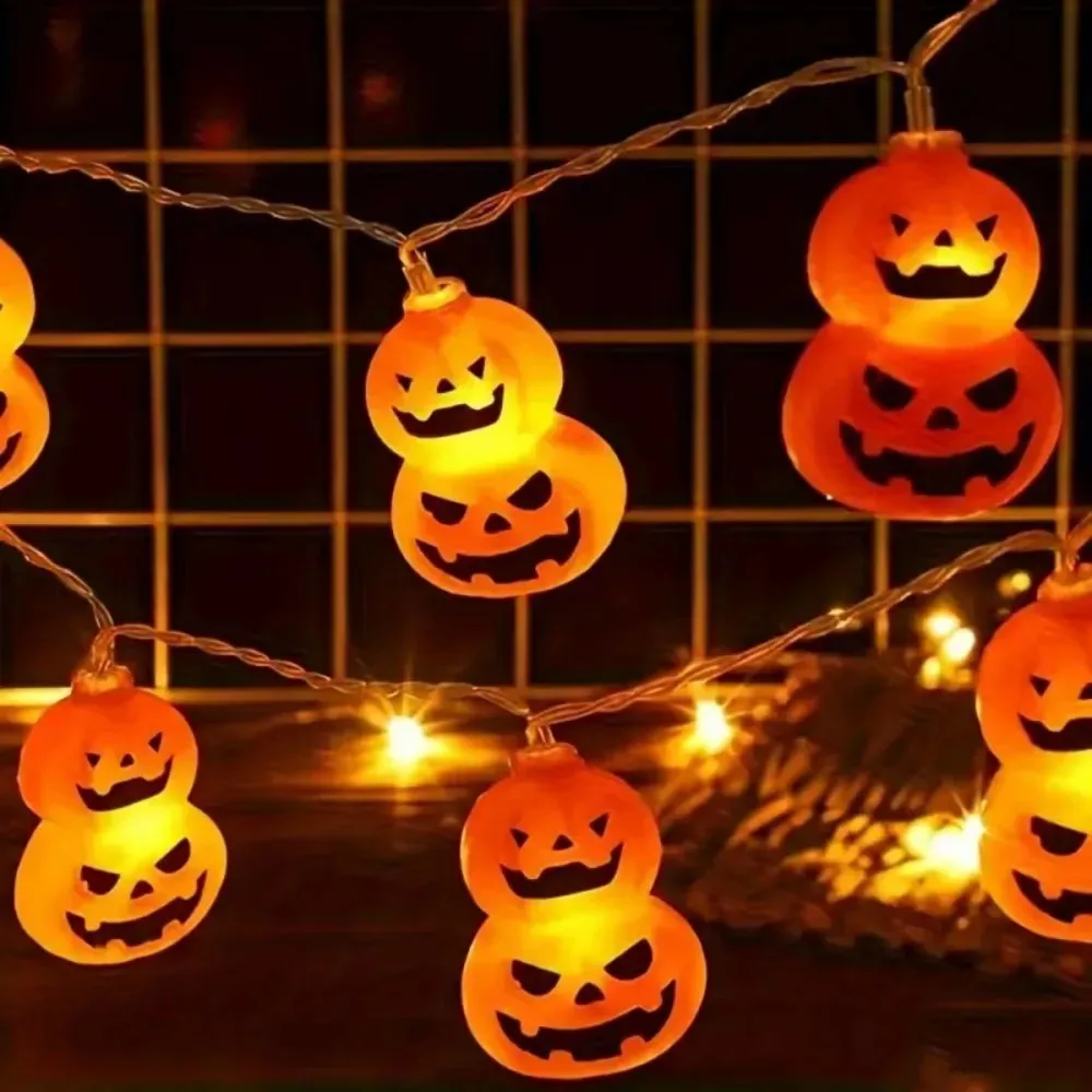 1PC 1.5M10LED/3M20LED Halloween Pumpkin Shaped LED String, Battery Powered, Holiday Party Haunted House Decoration Props