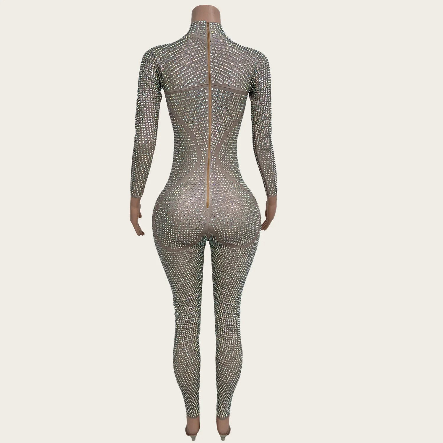 Jingdian Sparkly Volledige Strass Lange Mouw Jumpsuit Vrouwen Sexy Nauwsluitende Prestaties Dans Kostuum Nachtclub Stadium Slijtage