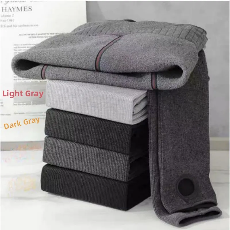 

Thickened Fleece Women's Autumn Winter Vertical Striped Base Layer Pants Cuffed Cotton Warm Trousers Integrated Ankle Socks