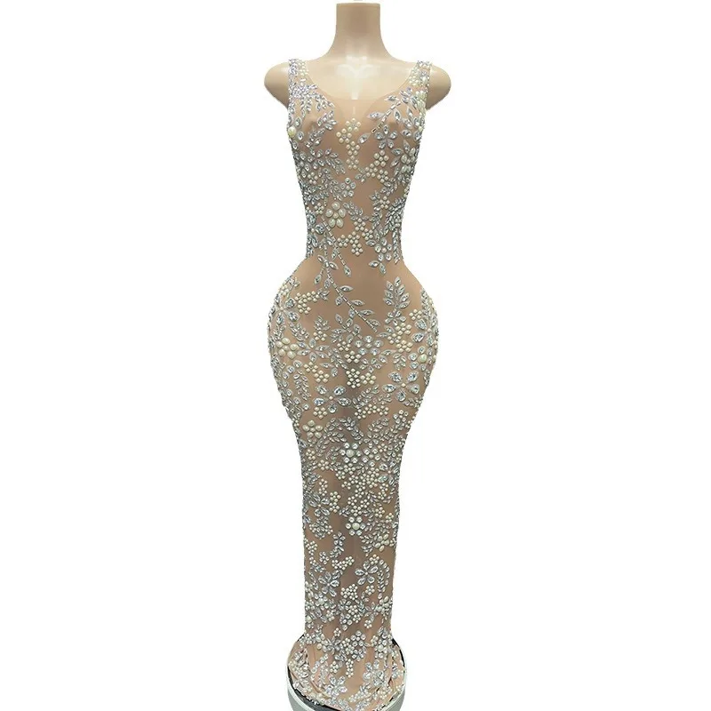 2025 زهور لامعة الماس سليم مثير ملابس السهرة الأخت الملكي مروحة مكان العمل مأدبة الشركة الاجتماع السنوي مساء فستان الصورة