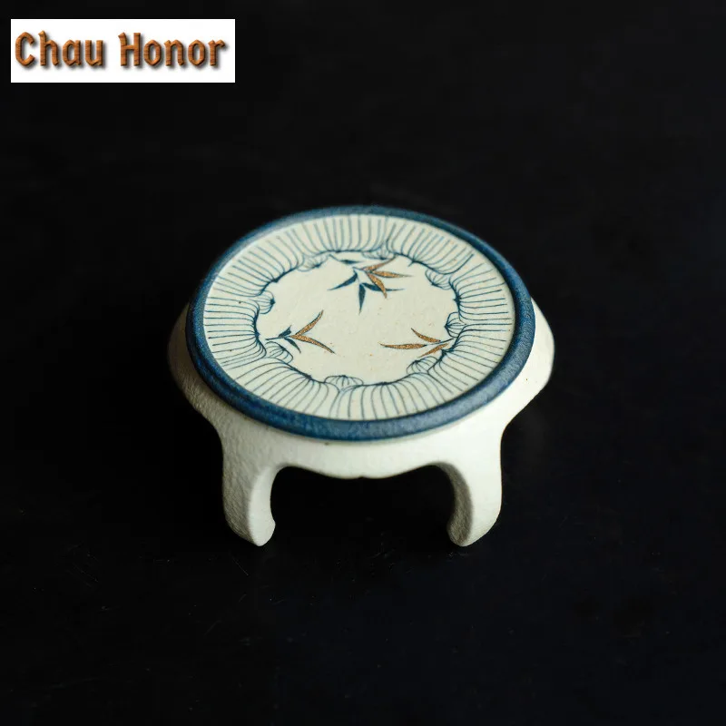 Blue And White Flint Red Teapot Cover Holder Aesthetic Gold Drawing Bamboo Cover Frame Zisha Pot Lid Shelf Coaster Tableware - view 6