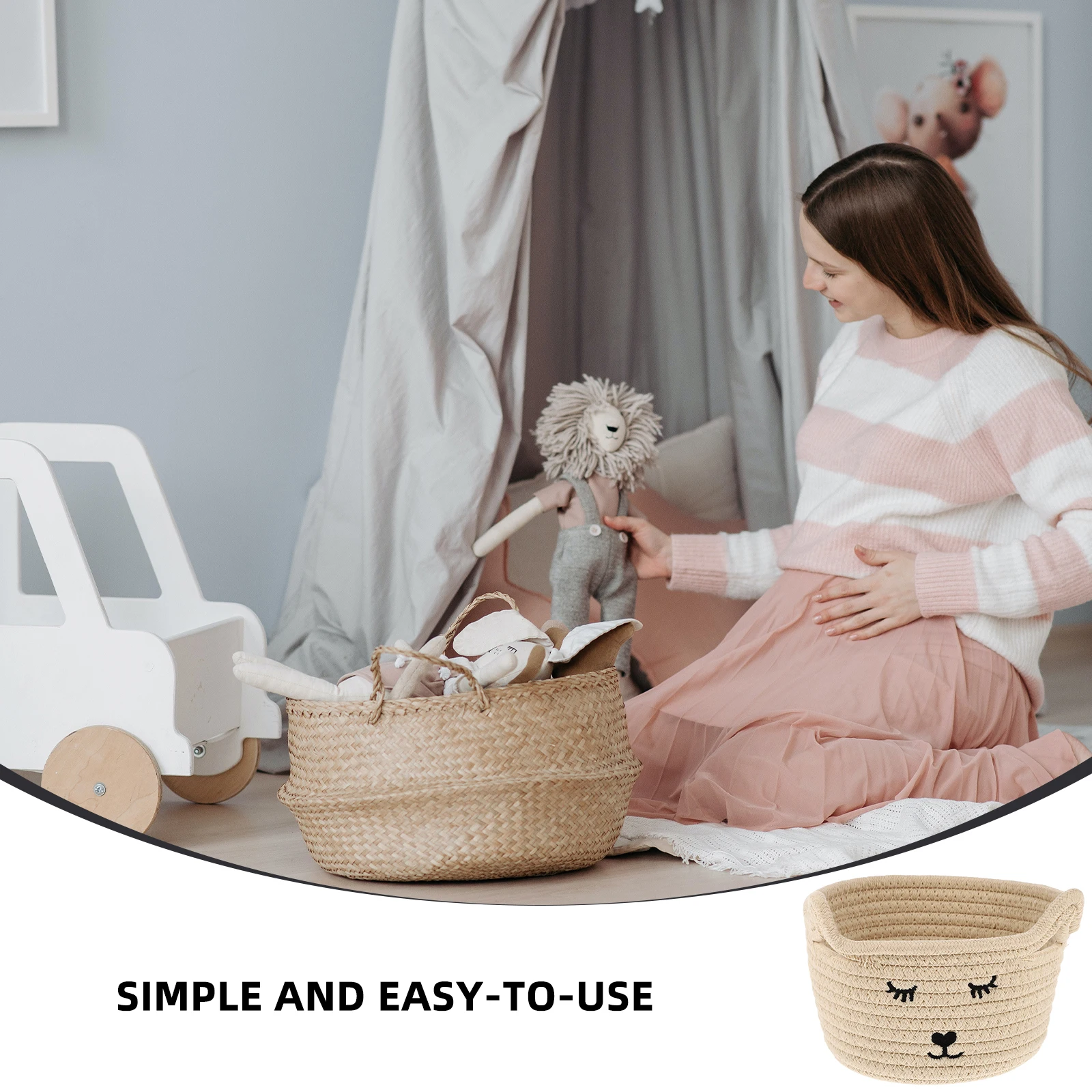 

Adorable Storage Adorable Pattern Storage Basket Basket Cotton Rope Woven Organizer with Handle Desktop Home Office