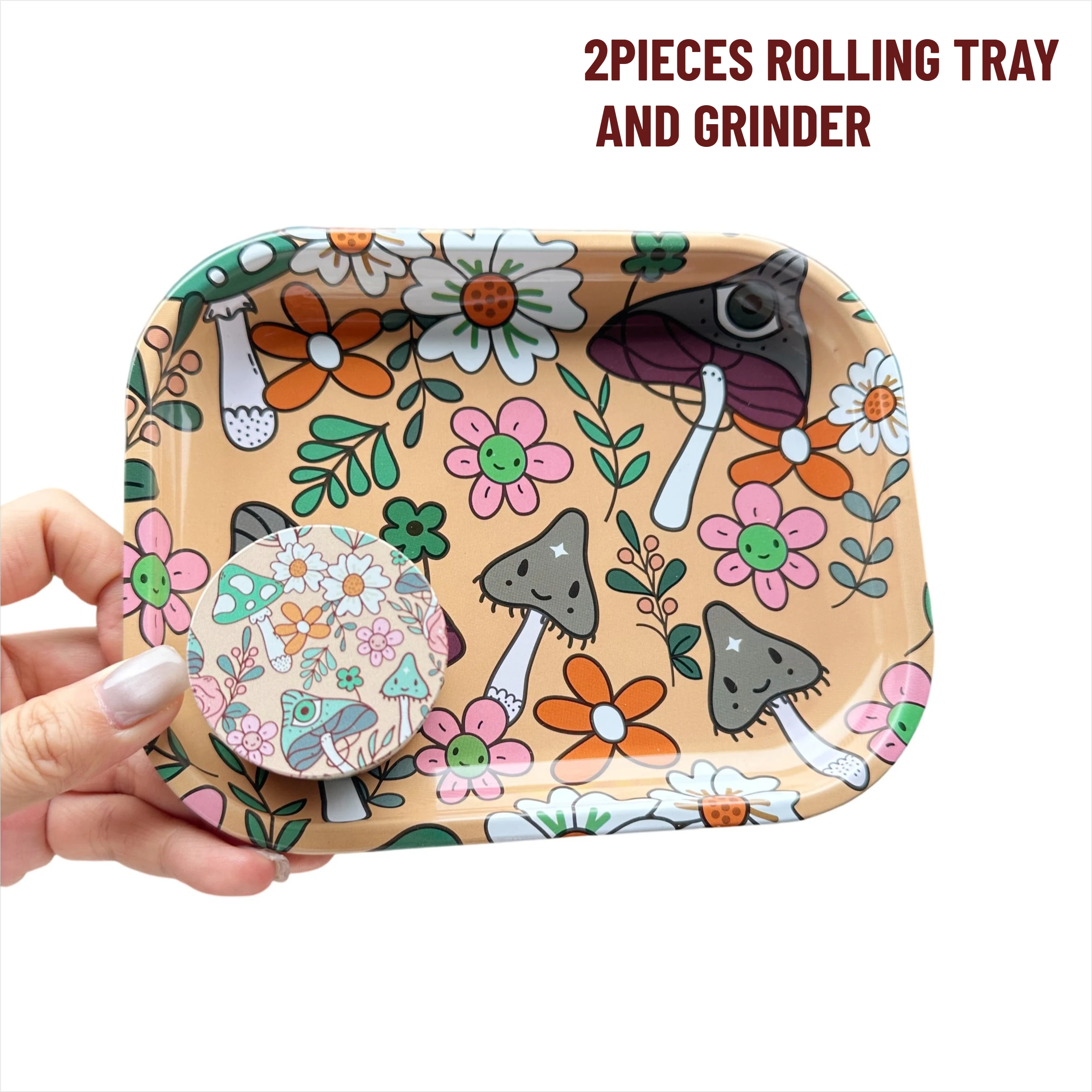 

2 Pieces Garden Metal Rolling Tray and Herb Grinder Combo