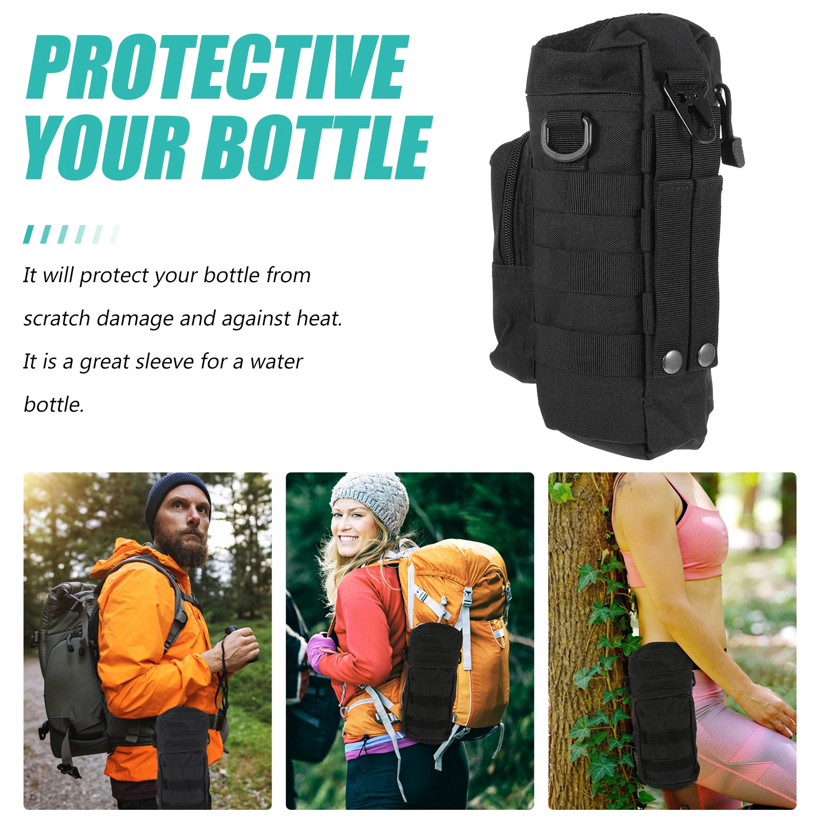 

1pc Water Bottle Bag Black Travel Pouch Holder with Strap for Walking Cover Sleeve Insulated Container Portable Outdoor Sports