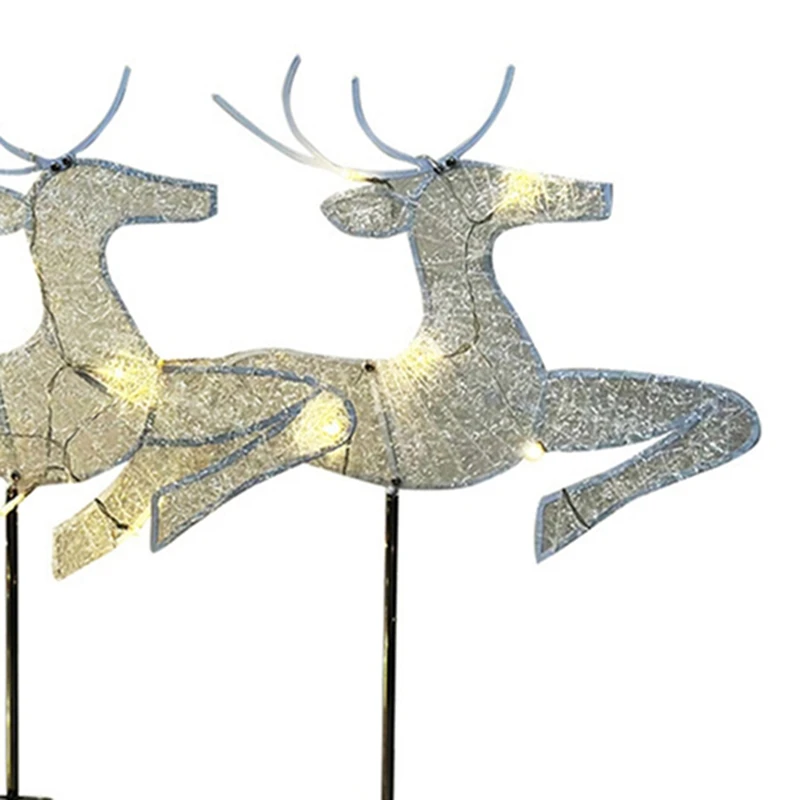 Home Christmas Yard Decoration, Set Of 3 Pre-Lit White Reindeer With White Lights, Light Up Glittered Standing Reindeer