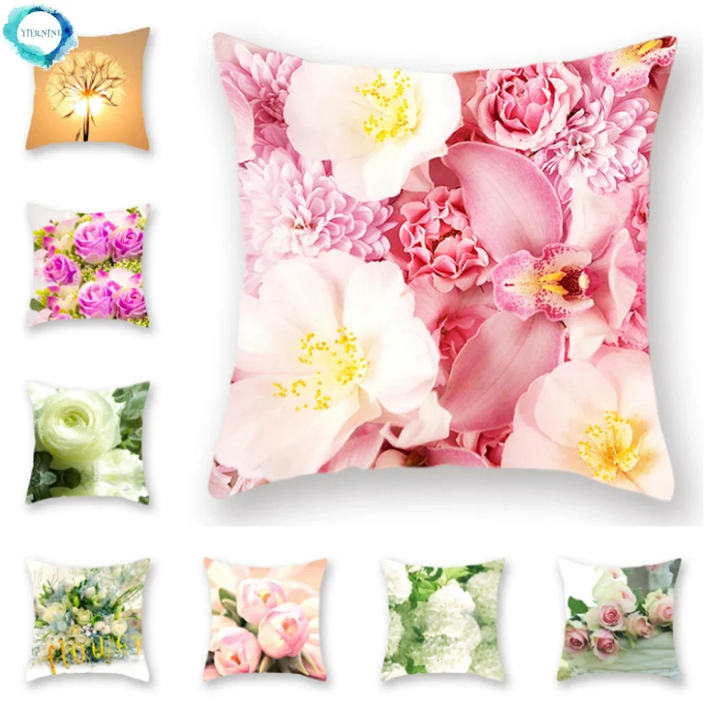 American Pastoral Flower Hydrangea Dandelion Decorative Pillowcase Home Decoration Polyester Sofa Square Cushion Cover 45x45cm