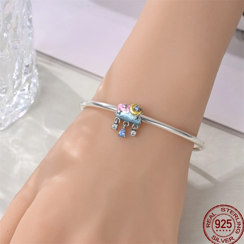 Sterling Silver 925 Rainbow Hearts Charms Sun Clouds Rain Lightning Beads Fit Original Bracelet DIY For Women Fine Jewelry Gift