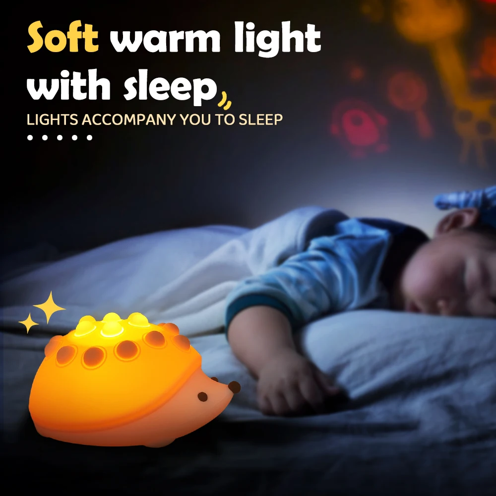 Animal Silicone Night Light Cute Soft Hedgehog USB Charging Touch Control Night Lamp Warm and RGB Light Children Sleeping Lamp