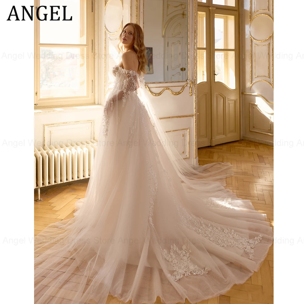 ANGEL Maßgeschneiderte wunderschöne Brautkleider 2026 A-Linie mit Herzausschnitt und Applikationen, lange Brautkleider mit Schnürung, rückenfrei, Vestidos de Novia