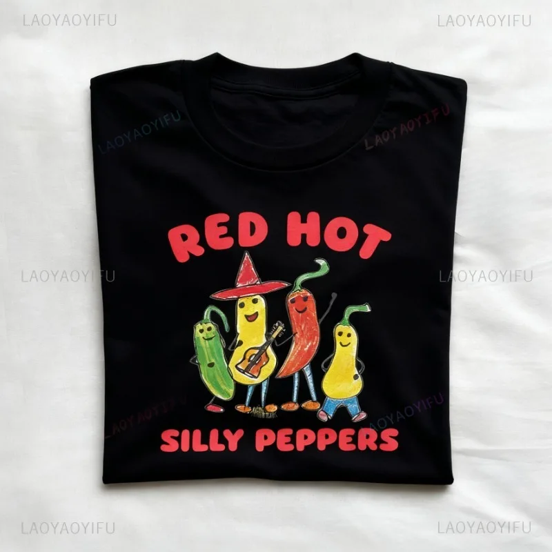 Silly Peppers - Unisex T Shirt Friend Party Tees Men's T-shirt Woman Tshirt Funny Pattern Tees Round Collar Pure Cotton Tops
