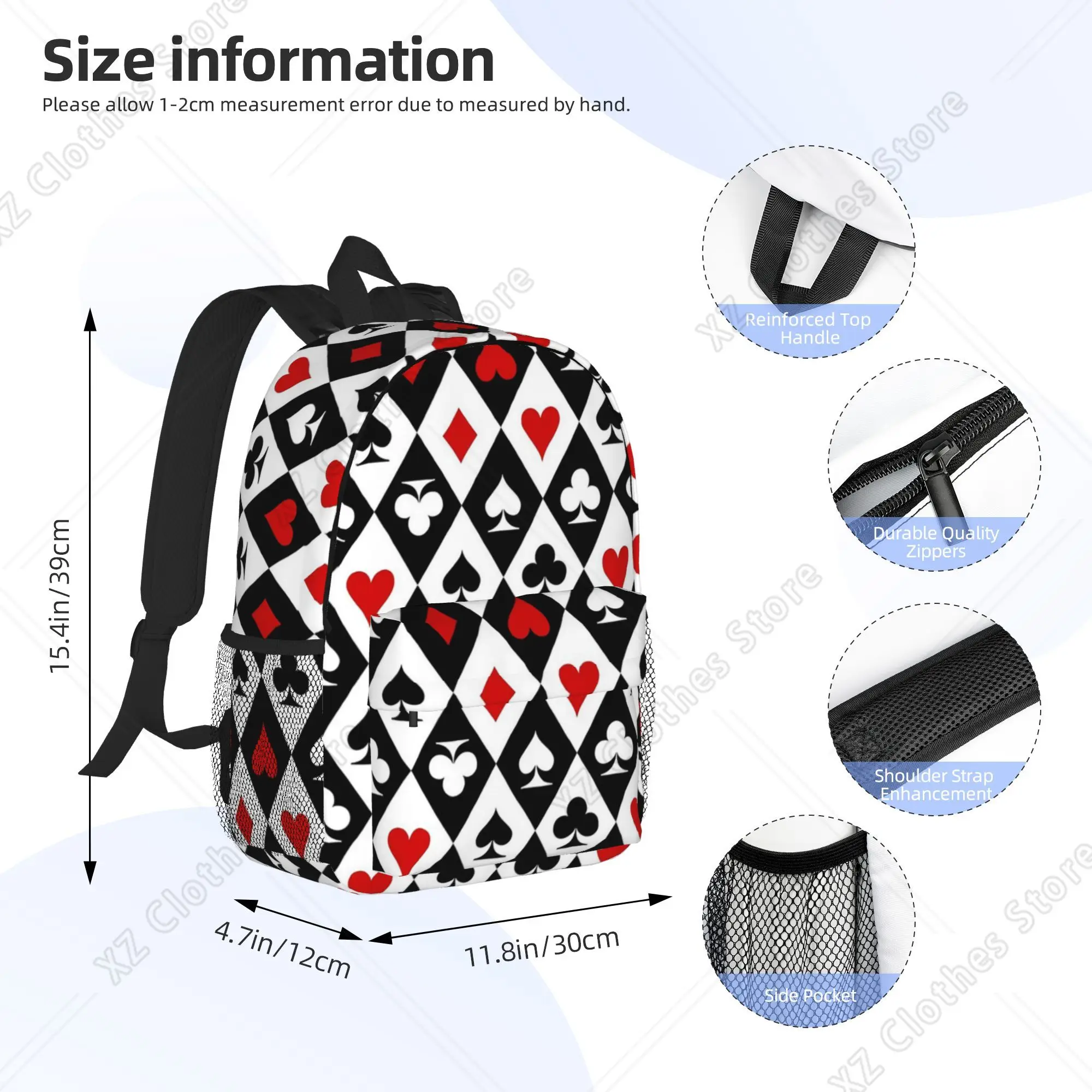 Playing cards symbols Backpack Hot Sale Daypack Large Capacity Boys Girls BookBag Shoulder Bags for Men Women School Bag