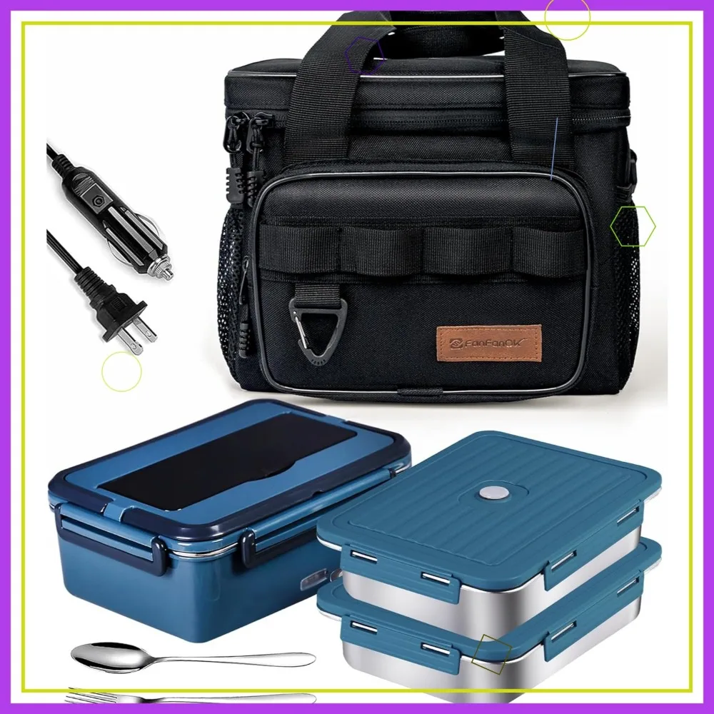 

80W Portable Electric Lunch Box with Insulated Bag, 1.8L Food Warmer for Work Car Home