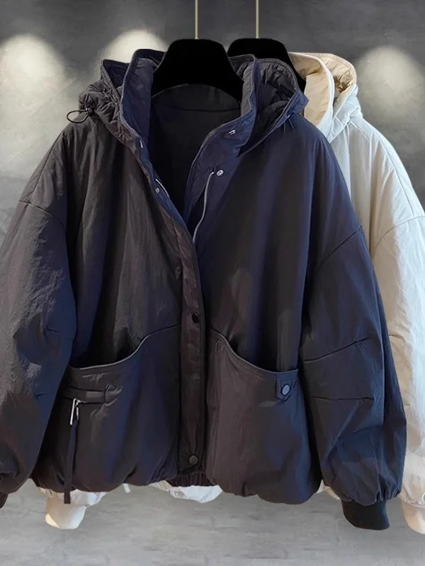 

Мужская утепленная хлопковая куртка большого размера с капюшоном на молнии, осенне-зимняя, модная, в стиле рабочей одежды, имитация двухслойности, 300 Pou