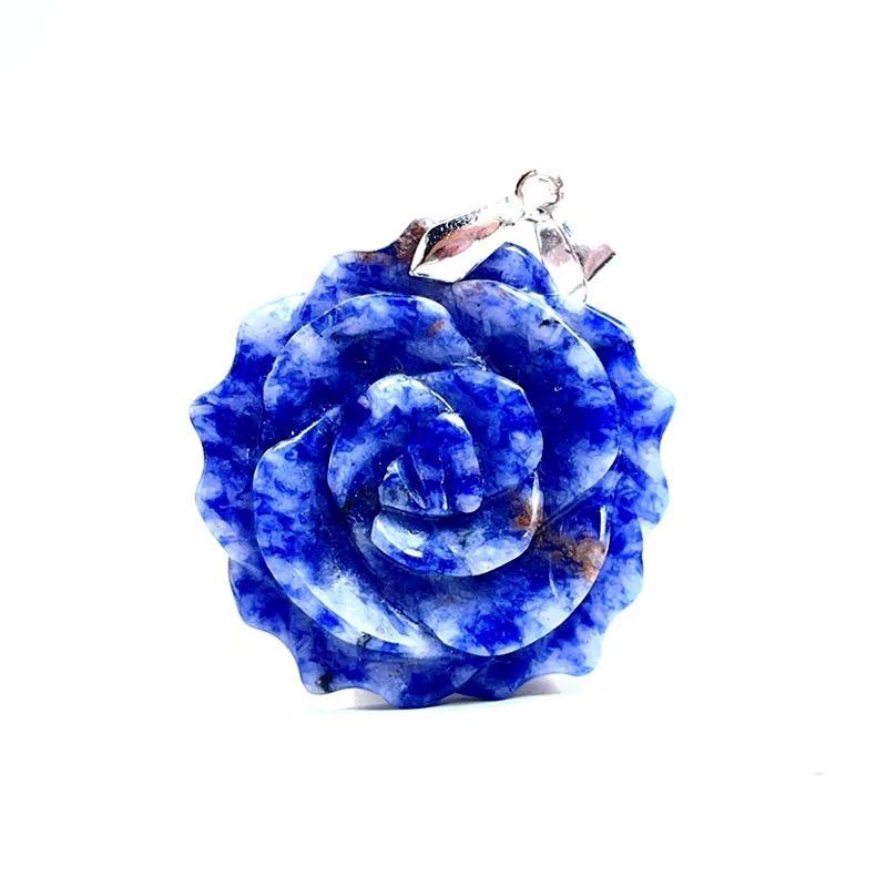 New Fashion Crystal Carved Single sided Rose Pendant Tiger Eye Agate Labradorite DIY Men\'s and Women\'s Couple Jewelry Gift