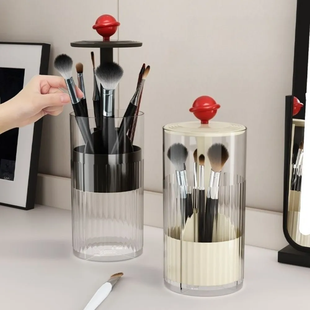 Automatic Lifting Makeup Brushes Holder Plastic with Lid Makeup Brush Organizer Press Type Large-capacity