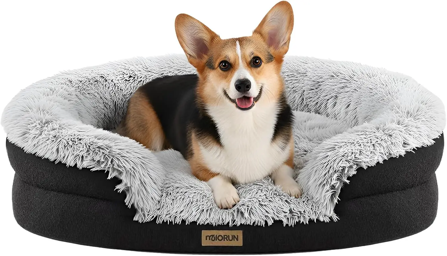 

Fluffy Orthopedic Dog Bed for Small & Medium Pets, Calming Plush Sofa with Bolster Support and Washable Cover, Gray
