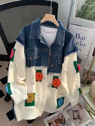 Denim Jacke Frauen Schwerindustrie Stickerei Europäischen Frühling Herbst 2022 Mode Puppe Kragen Design Straße Casual Denim Mantel